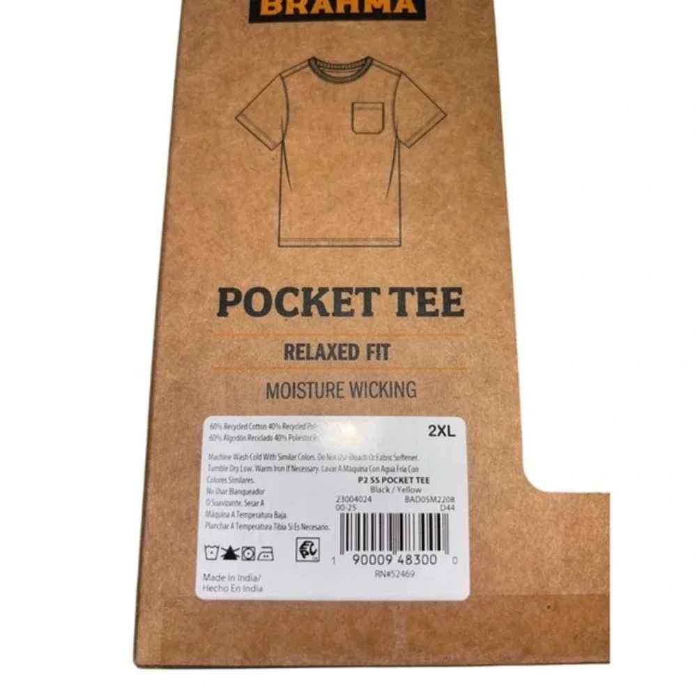 Brahma Mens 2 Pack Relaxed Fit Pocket Tee‎ 2XL Moisture Wicking T Shirt